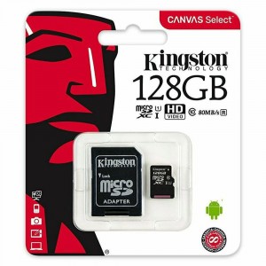 KINGSTON MICRO SD 128GB CLASS 10 WITH SD ADAPTER 80MB/S CANVAS SELECT